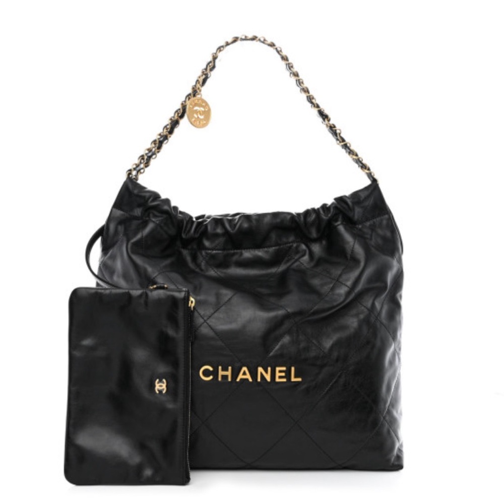 Shiny Calfskin Quilted Chanel 22 Black (high quality faux bag)